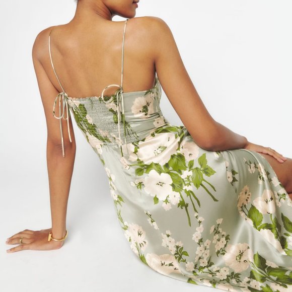 Reformation Marguerite Silk Dress - Tarragon - Picture 4 of 12